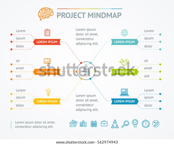 Project Mindmap Chart for\
Strategy Management, Presentation or Development Plan. Vector\
illustration