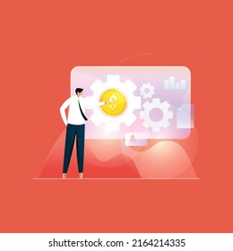Concepto de funcionamiento y flujo de trabajo de proyectos, trabajo en equipo de negocios y desarrollo de un futuro exitoso