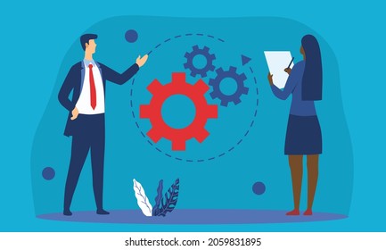 Konzept der Projektoperationen Boss gibt Anweisungen für Untergebene. Die Mitarbeiter erhalten Informationen zu neuen Projekten. Workflow, Büro. Cartoon-FlachVektorgrafik einzeln auf blauem Hintergrund