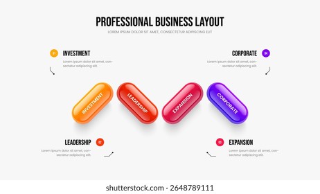 Project Overview Four Step Infographic Slide Template. Market Growth 4 Element Diagram Frame Design. Professional Performance Presentation Layout Vector Illustration.