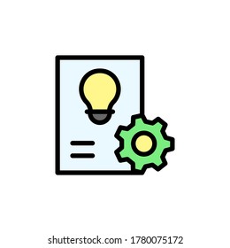 Projekt, Papier, Glühbirne-Symbol. Einfache Farbe mit Umrissvektorelementen für Innovationssymbole für i und ux, Website oder mobile Anwendungen