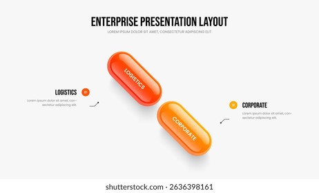 Project Performance Slide Design Vector Illustration. Advertising Innovation 2 Element Infographic Frame Template. Modern Forecast Two Option Diagram Slideshow Layout.