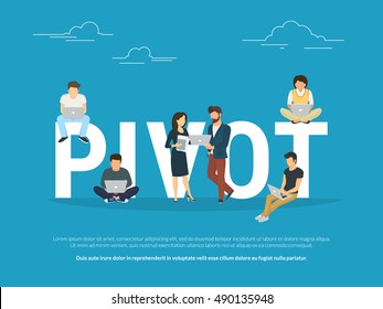 Project pivot concept illustration of business people working together as team. Business colleagues working on laptops for a new pivot. Flat design for for website banner and landing page