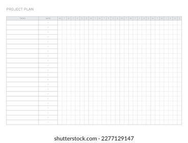 project plan design template in a modern, simple, and minimalist style. Note, scheduler, diary, calendar, planner document template illustration.