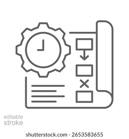 Ícone de Falha do Plano de Projeto. Vetor de estilo de estrutura de tópicos. Traço editável. Workflow Interrompido, Programação Atrasada, Projeto Incompleto, Gerenciamento de Processo Interrompido e Erro de Planejamento Relacionado à Falta de Mão-de-Obra.