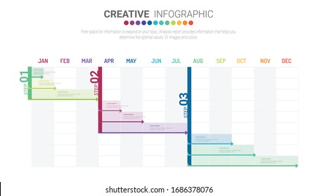 Project plan schedule chart with timeline, gantt progress vector graph. can be used for workflow layout, diagram, annual report, web design. Business concept with 10 options, steps or processes.