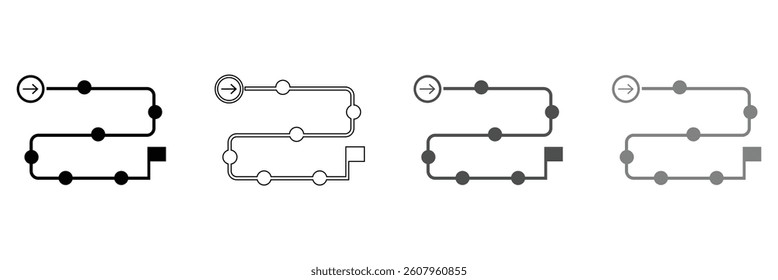 Project plan vector icon set. Project plan vector symbol. Journey path sign. Business guideline vector icon. Project timeline vector symbol. Route navigate line sign for UI designs. EPS 10 .