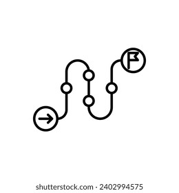 Project plan vector icon. Project plan vector symbol. Journey path sign. Business guideline vector icon. Project timeline vector symbol. Route navigate line sign in black and white color.