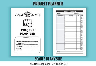 planificador de proyectos de bajo contenido kdp diseño interior plantilla vectorial