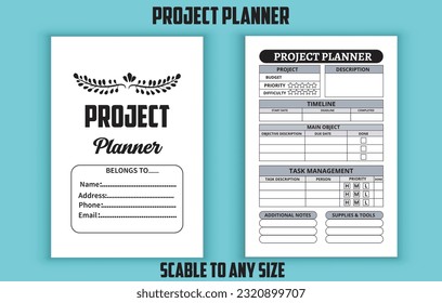 Planificador de proyectos. Plantilla de diseño interior de kdp de bajo contenido