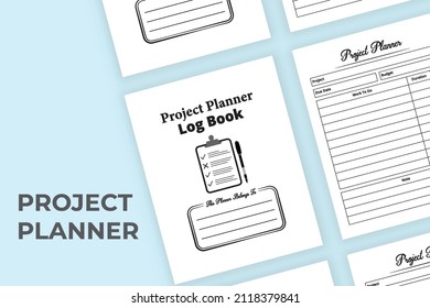 Project planner notebook interior. Task planner logbook. Work planner checklist. Work list notebook. Business management logbook. Project planner journal and task tracker.