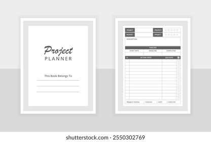 Project planner template. Daily planner vector kdp printable design template.