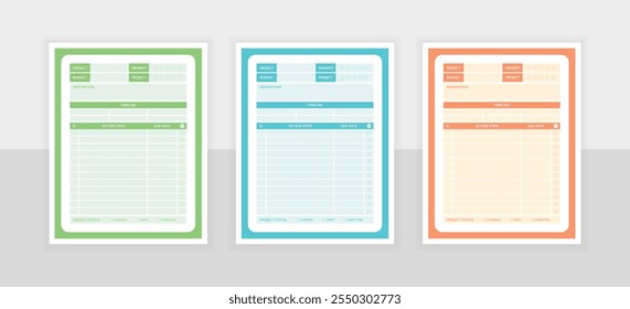 Project planner template. Daily planner vector kdp printable design template. Set of planner and to do list.