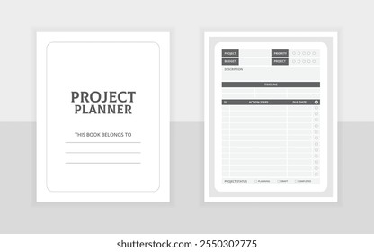 Project planner template. Daily planner vector kdp printable design template.