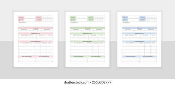 Project planner template. Daily planner vector kdp printable design template. Set of planner and to do list.