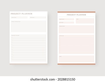 Project planner template. Set of planner and to do list. Vector illustration.