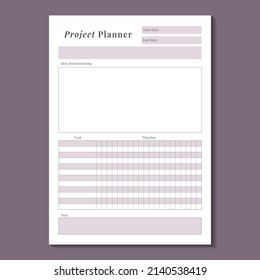 Project Planner and Project Tracker Template with Idea Brainstorming, Task, and Timeline Tracker. Study Planner and Business organizer page