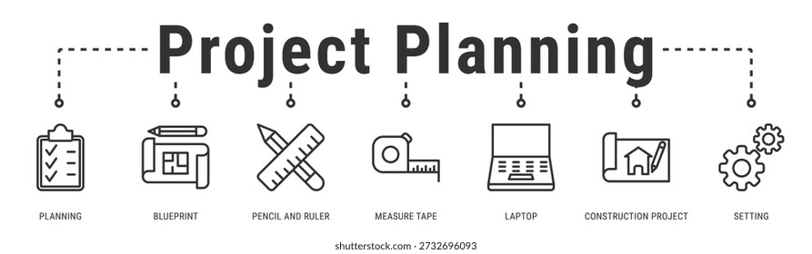 Project Planning banner presenting design preparation, measurements, and digital tools for organized construction project execution