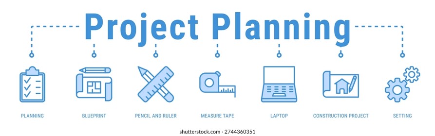 Project Planning banner presenting design preparation, measurements, and digital tools for organized construction project execution