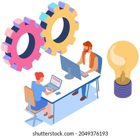 Project planning, deadline and time management concept. Business team has meetings and discusses new office timetable. People analyze plan, schedule. Work schedule planning vector illustration