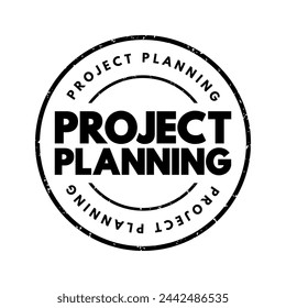 Planificación de proyectos: disciplina que aborda cómo completar un proyecto en un determinado período de tiempo con etapas definidas y recursos designados, sello de concepto de texto