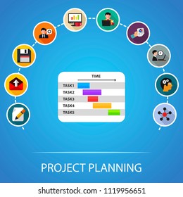 Project Planning Flat Icons Concept. Vector Illustration. Element Template For Design.