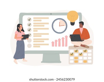 Ilustración vectorial de concepto aislado de planificación de proyectos. Creación de Planes de proyectos, gestión de horarios, análisis de negocios, visión y ámbito, cronograma y estimación de plazos, concepto de Vector de documentos.