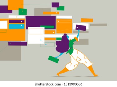 Project Planning. Project Management. Manager Is Creating A Task Board. Vector Illustration