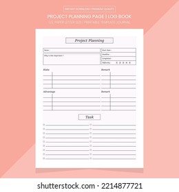 Project Planning Page | Project Planner | Project Planner Note Book | Workbook Template