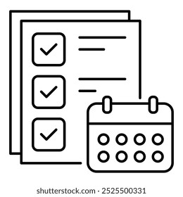 Project Planning vector icon, checklist and calendar icon, task management and scheduling illustration. Vector Line icon.