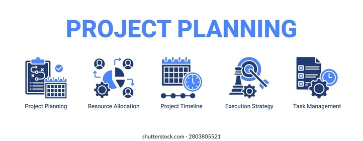 Project Planning web banner icon concept, with Project Planning, Resource Allocation, Project Timeline, Execution Strategy.