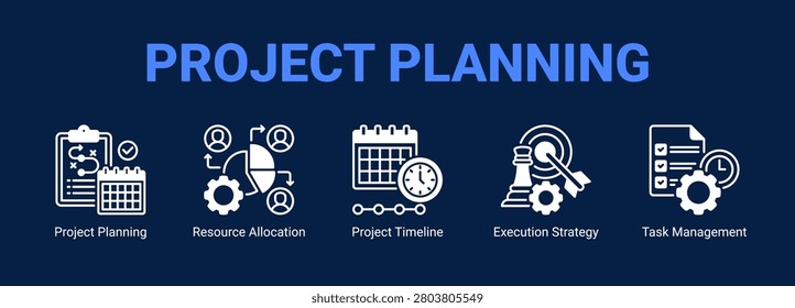 Project Planning web banner icon concept, with Project Planning, Resource Allocation, Project Timeline, Execution Strategy.
