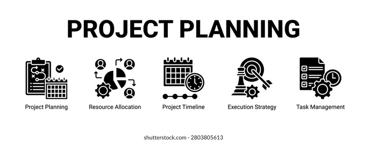Project Planning web banner icon concept, with Project Planning, Resource Allocation, Project Timeline, Execution Strategy.