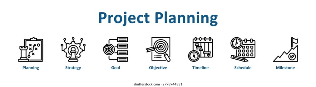 Project Planning web icon banner with line art style