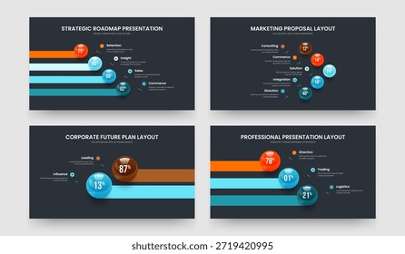 Project Portfolio 4 5 2 3 Element Chart Slideshow Layout Set. Medical Launch Four Five Two Three Option Diagram Presentation Design Vector Illustration Collection.