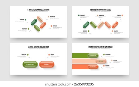 Cartera del proyecto Cuatro Cinco Dos Diagrama de tres pasos Presentación de diapositivas Diseño Paquete de Ilustración vectorial. Rendimiento publicitario 4 5 2 Colección de Plantilla de diapositivas de infografía de 3 opciones.