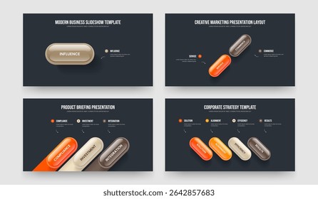 Portfólio do projeto Um Conjunto de ilustrações de vetor de layout de apresentação de slides infográfico de duas ou três etapas. Plano criativo 1 2 3 4 Diagrama de elemento Slide modelo pacote.
