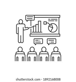 Icono de línea negra de presentación del proyecto. Reunión de negocios y debate. Iniciar sesión en la página web, aplicación. elemento de diseño de interfaz gráfica de usuario (GUI) de UI UX. Trazo editable.