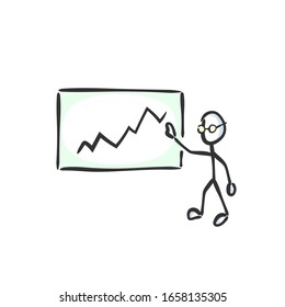 Project presentation. Business meeting. Analysis graph. office job. Hand drawn. Stickman cartoon. Doodle sketch, Vector graphic illustration