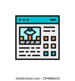 Project presentation, manual to mechanism flat color icon.