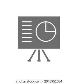 Project presentation with pie chart grey icon.