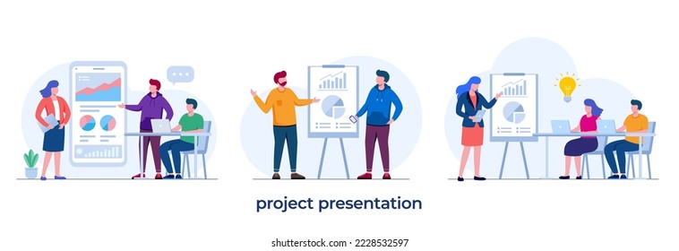 project presentation, startup client, company, business presentation, brainstorming, flat illustration vector template
