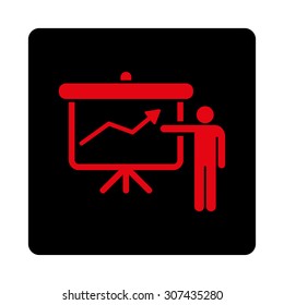Project Presentation vector icon. This flat rounded square button uses intensive red and black colors and isolated on a white background.