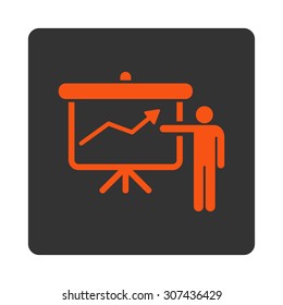 Project Presentation vector icon. This flat rounded square button uses orange and gray colors and isolated on a white background.