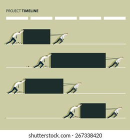 Project production time line concept, manager pulling a heavy load