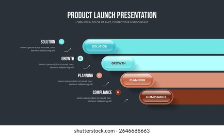 Project Report Frame Design Vector Illustration. Product Introduction Four Element Diagram Presentation Template. Professional Overview 4 Step Infographic Slide Layout.