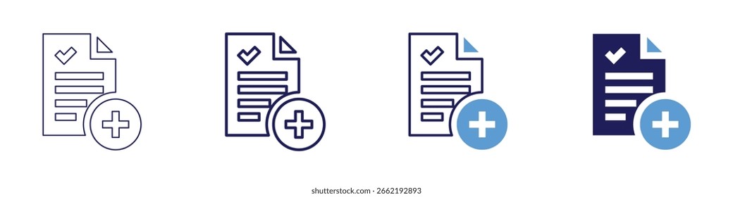 Projektberichtsymbol in 4 verschiedenen Stilen. Dünne Linie, Linie, Fette Linie, Duotone. Duotone-Stil. Bearbeitbarer Strich.