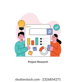 Ilustración del vector de diseño de estilo plano de investigación de proyectos. Ilustración de acciones