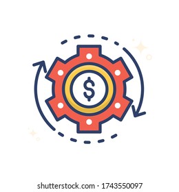 Darstellung des Symbolstils eines Projekterlösungsvektors. Symbol für Start und Neuer Geschäftsbereich mit Symbol gefüllt. EPS 10
