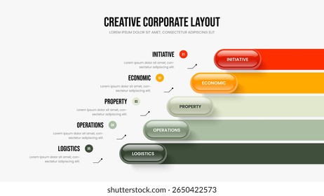 Projeto Revisão 5 Opção Infográfico Slide Layout. Modelo de apresentação de slides do diagrama de cinco etapas da solução da empresa. Ilustração de vetor de design de quadro de lançamento corporativo.